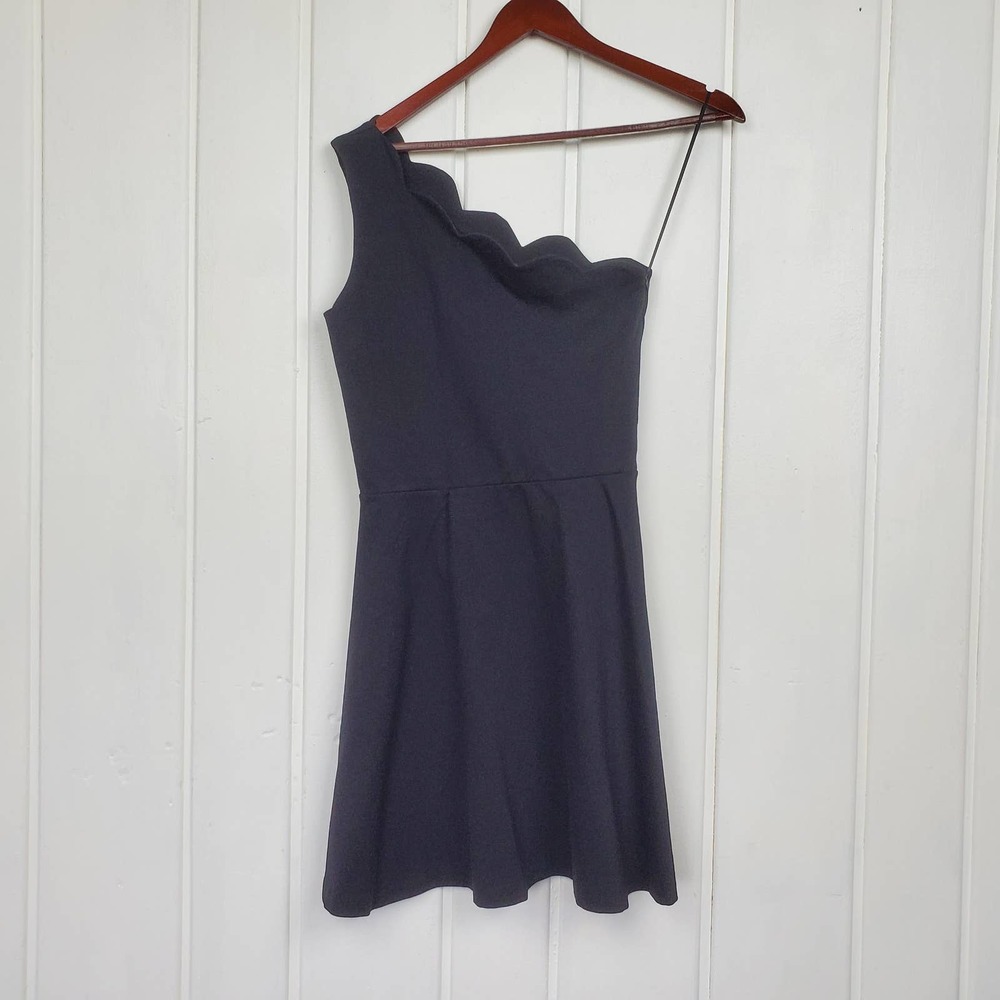 Aqua Black Scallop Neck One Shoulder Mini Formal Dress Sz Medium